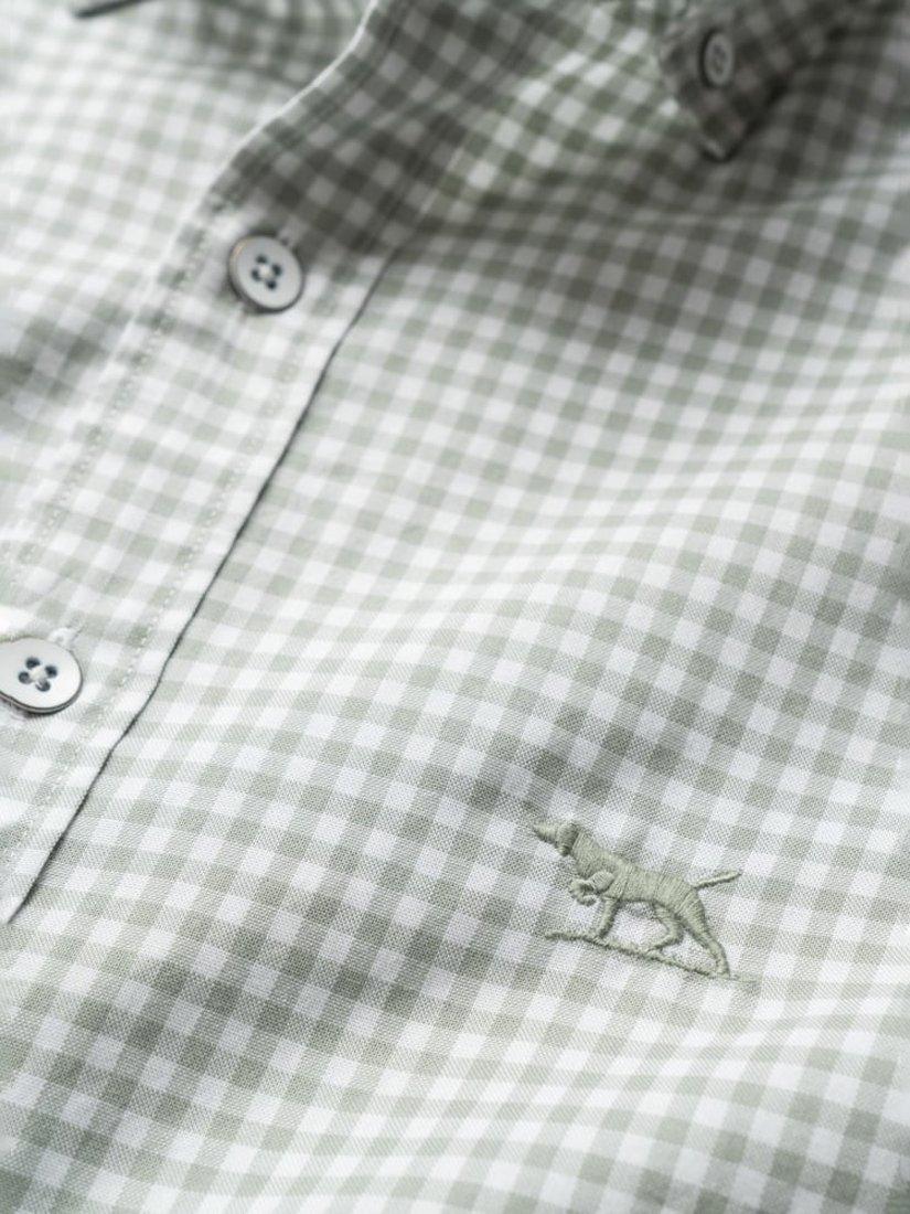 Product image 5 of 5, which shows Rodd & Gunn Gunn Oxford Gingham Check Slim Fit Long Sleeve Shirt, Dusty Sage, XS