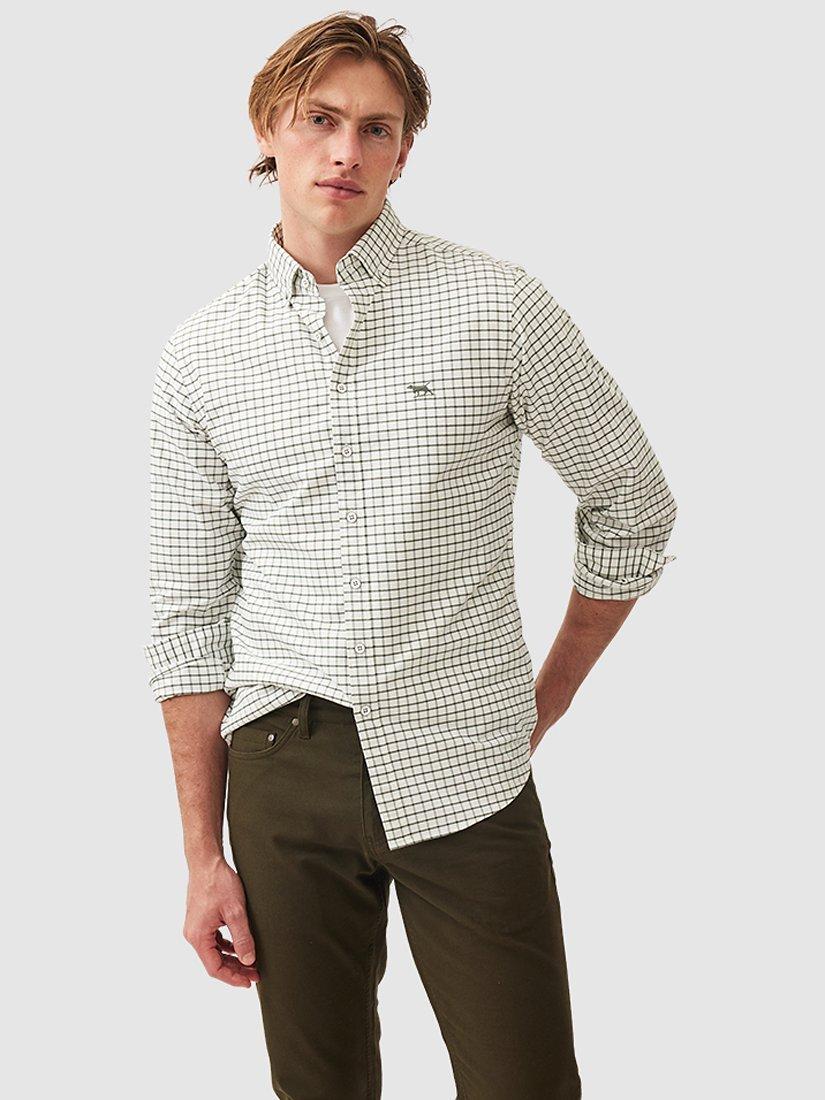 Product image 1 of 5, which shows Rodd & Gunn Gunn Oxford Mid Check Slim Fit Long Sleeve Shirt, Fern, XS