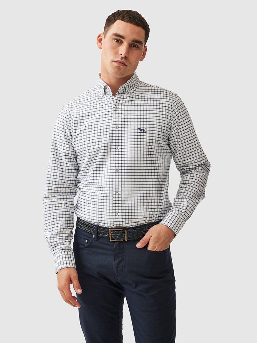 Product image 1 of 3, which shows Rodd & Gunn Gunn Oxford Cotton Mid Check Slim Fit Long Sleeve Shirt, Navy, XS