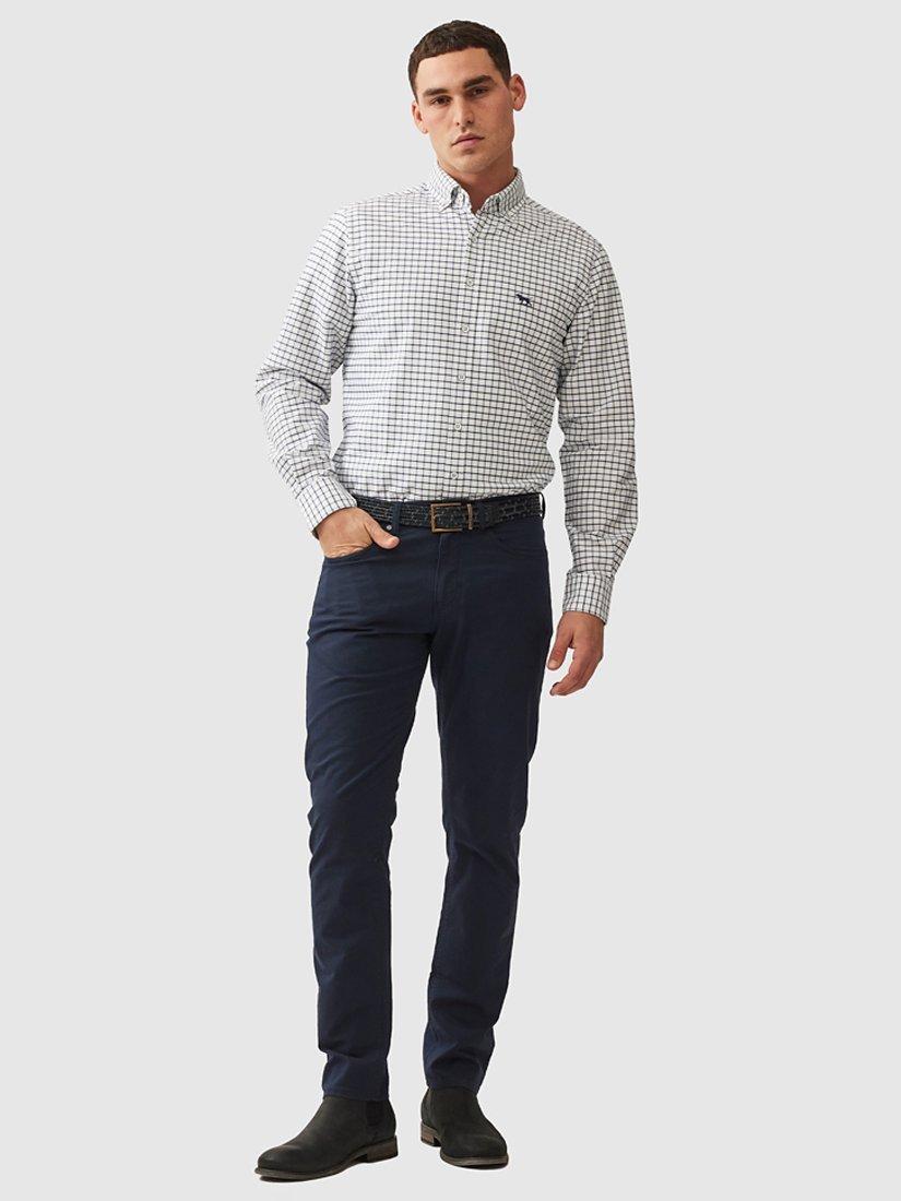 Product image 2 of 3, which shows Rodd & Gunn Gunn Oxford Cotton Mid Check Slim Fit Long Sleeve Shirt, Navy, XS