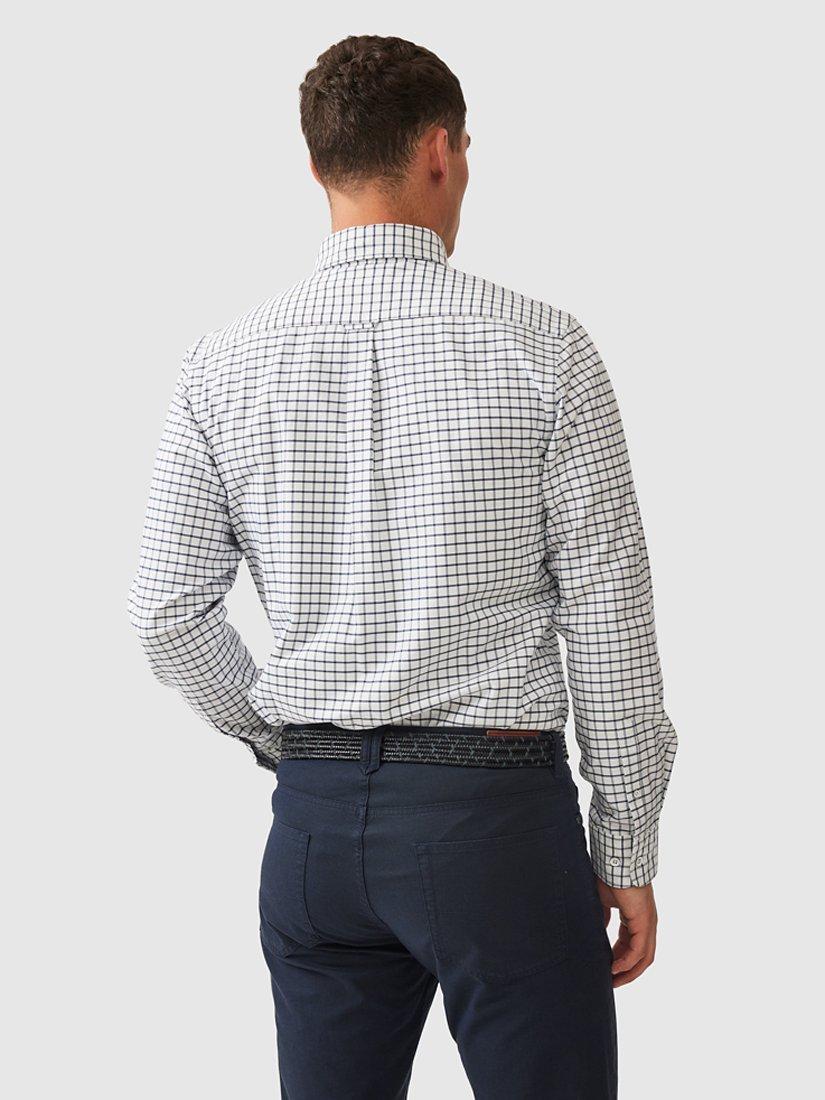 Product image 3 of 3, which shows Rodd & Gunn Gunn Oxford Cotton Mid Check Slim Fit Long Sleeve Shirt, Navy, XS