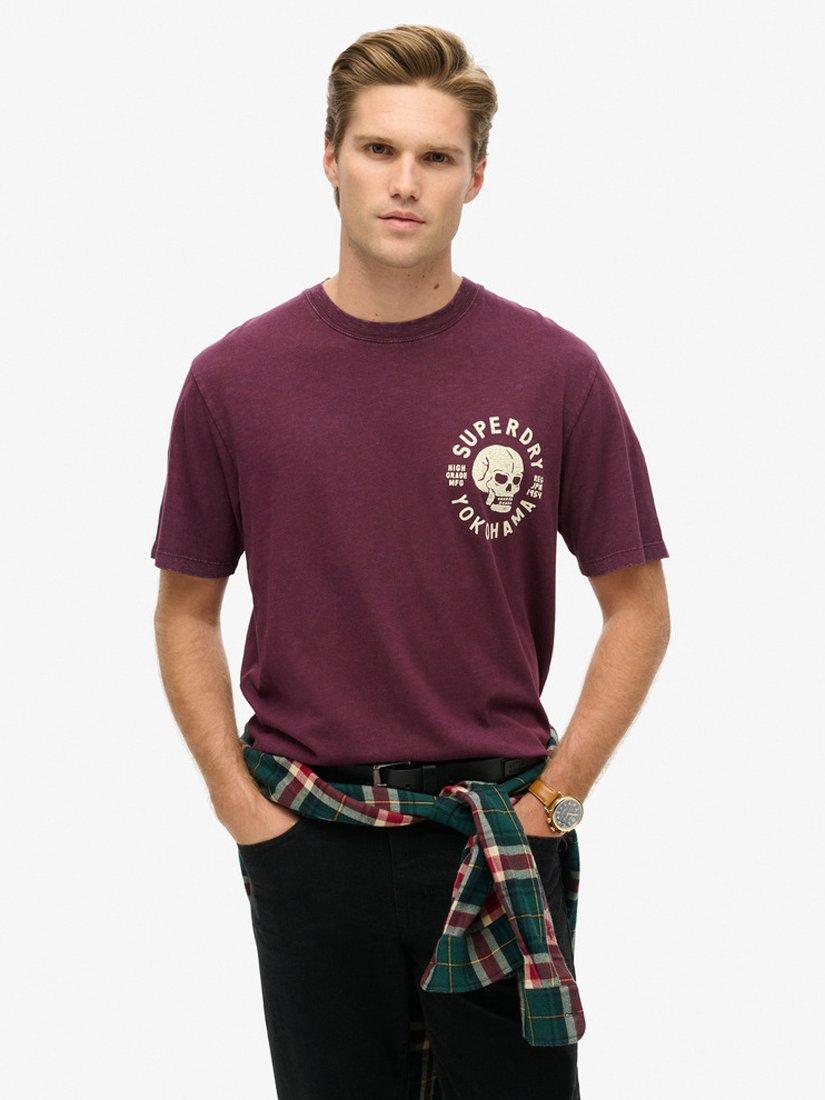 Superdry Biker Graphic Loose Cotton T-Shirt, Fig Purple Slub