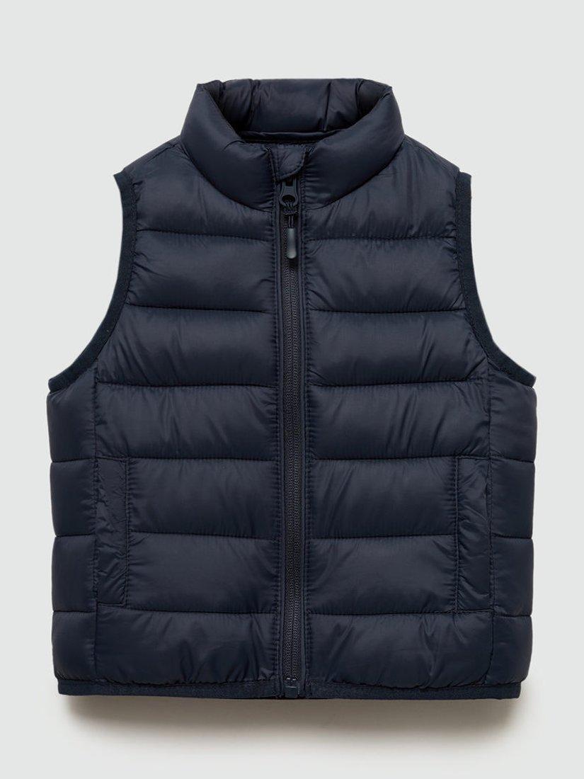 Product image 1 of 4, which shows Mango Kids'  Alvarito Quilted Gilet, Navy, 9-18 months