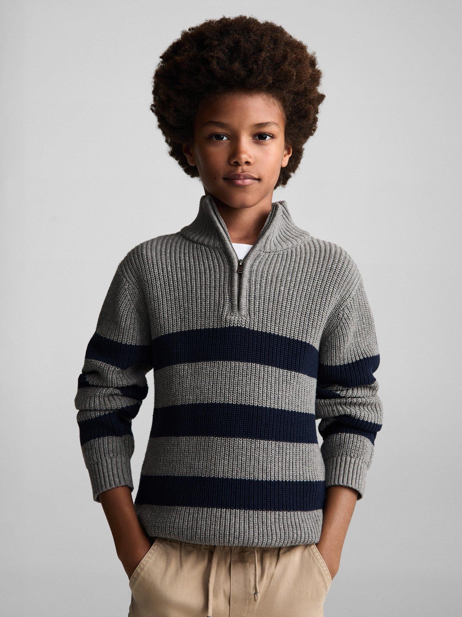Mango Kids Zack Half Zip Stripe Jumper Medium Grey