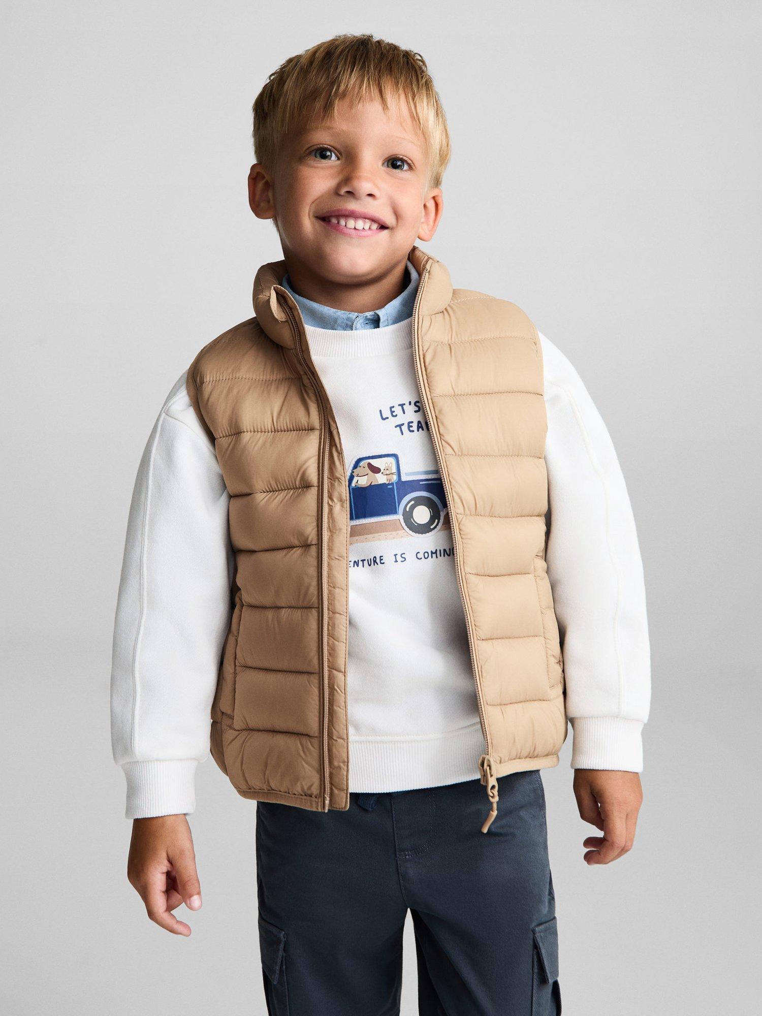 Product image 1 of 7, which shows Mango Kids'  Alvarito Quilted Gilet, Light Beige, 9-18 months