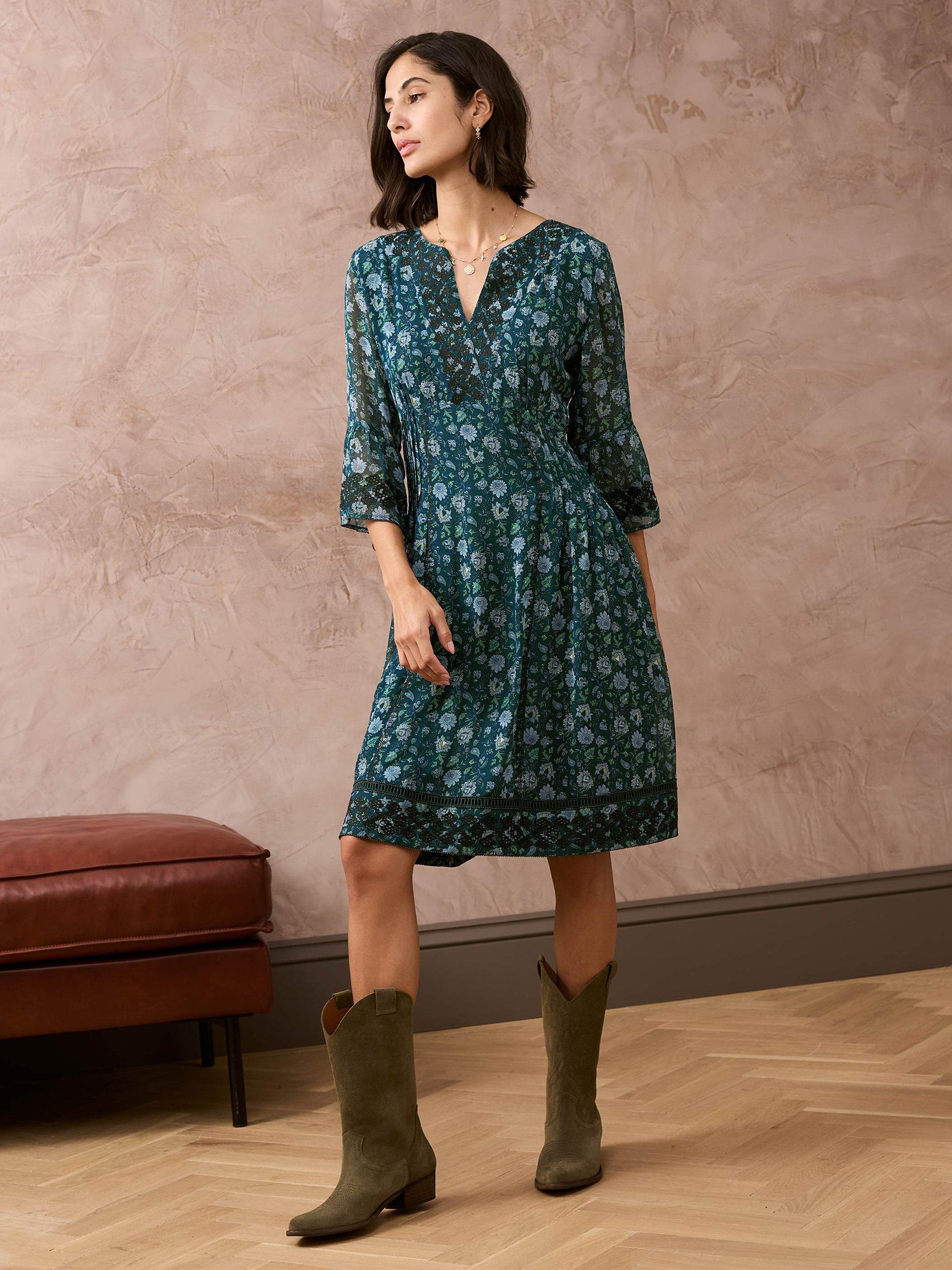 Brora Embroidered Silk Dress Green Multi