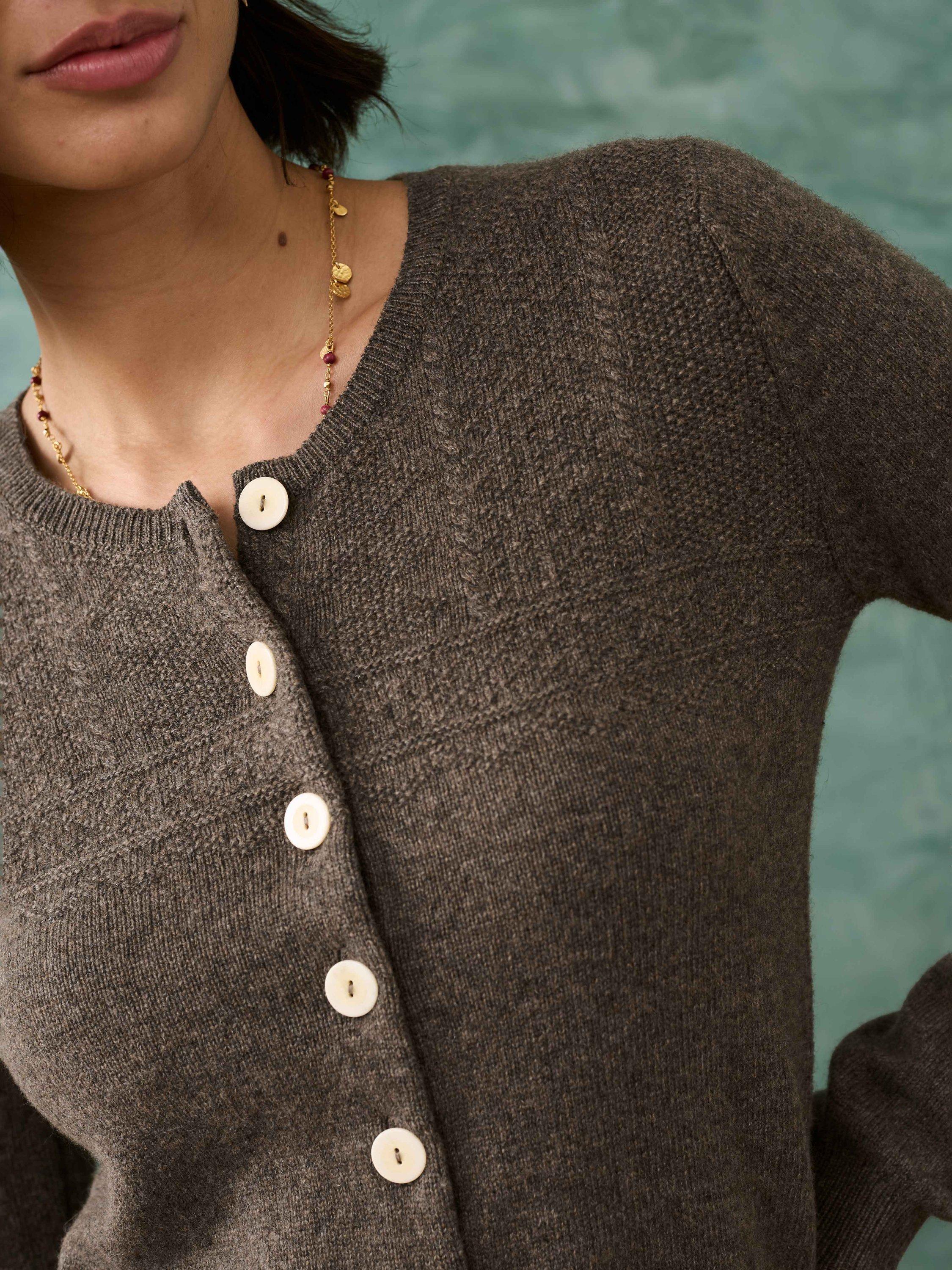 Brora Guernsey Cashmere Cardigan, Mushroom