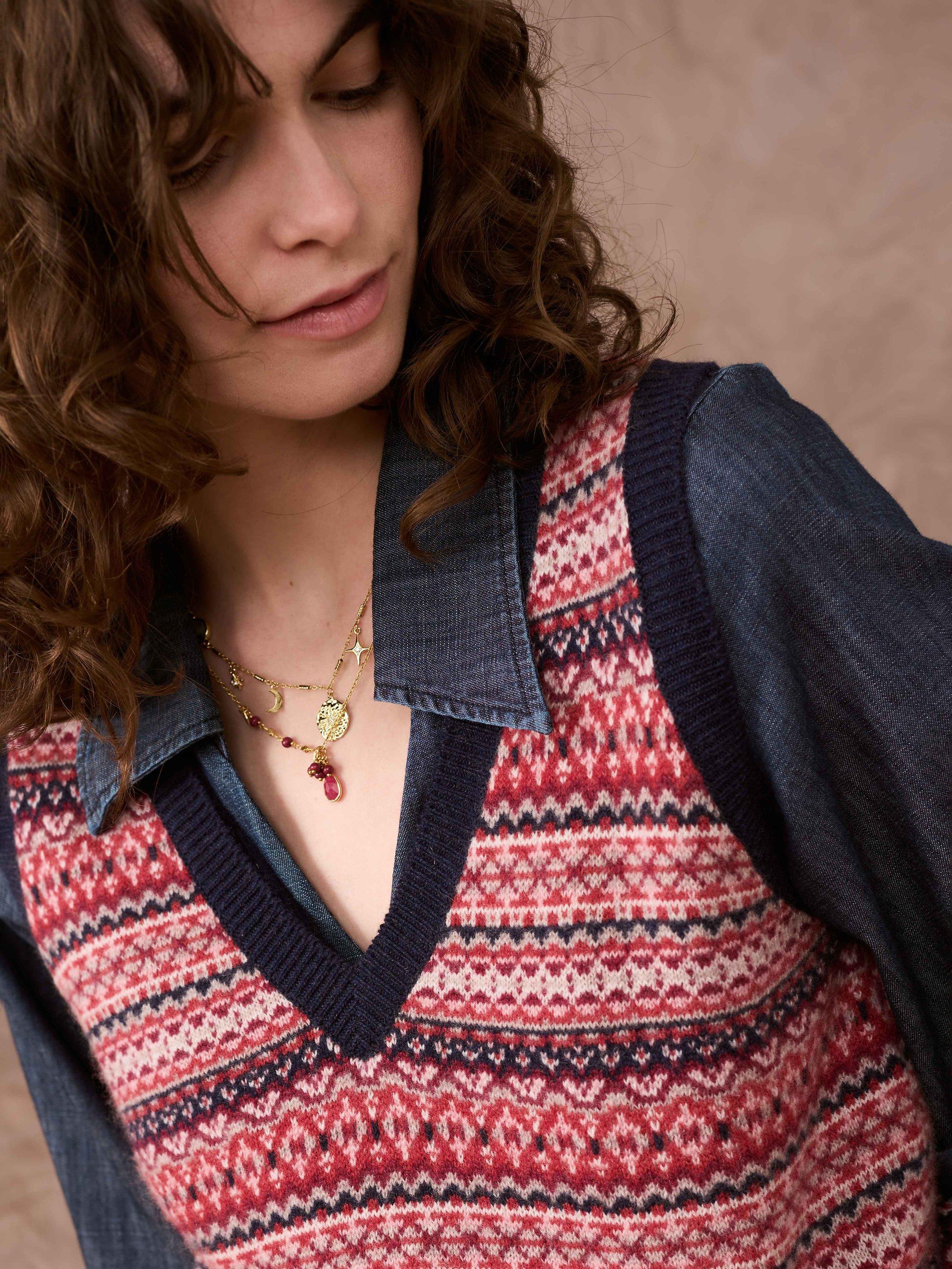 Brora Cashmere Fair Isle Tank Top, French Navy