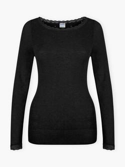 Brora Lace Trim Scoop Neck Top - view 2, Black