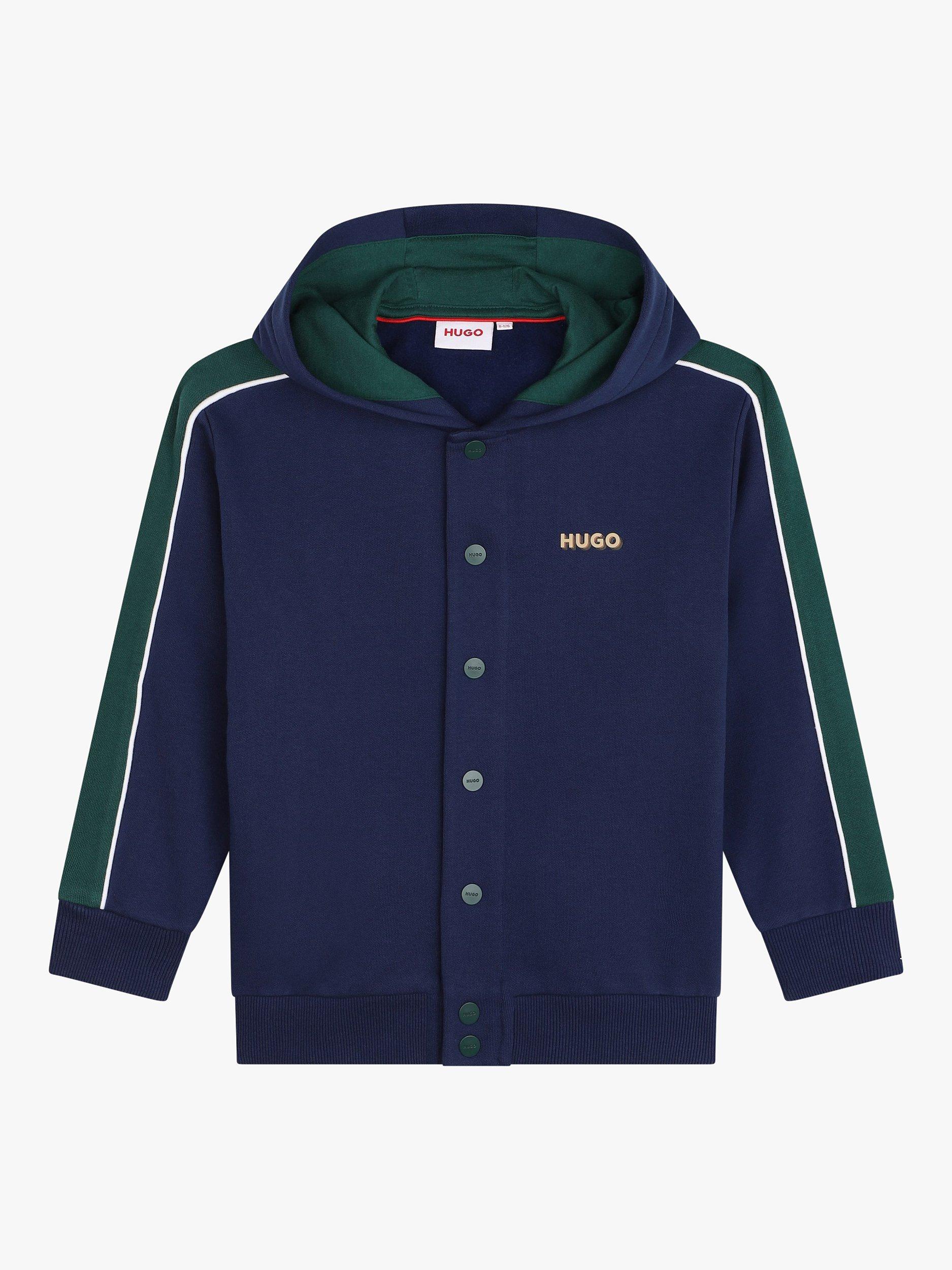 HUGO Kids' Brushed Fleece Track Top, Navy/Green