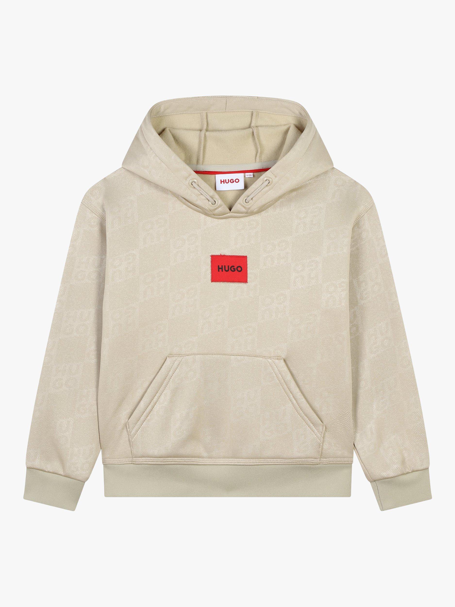 HUGO Kids' Logo Hoodie, Beige Grey