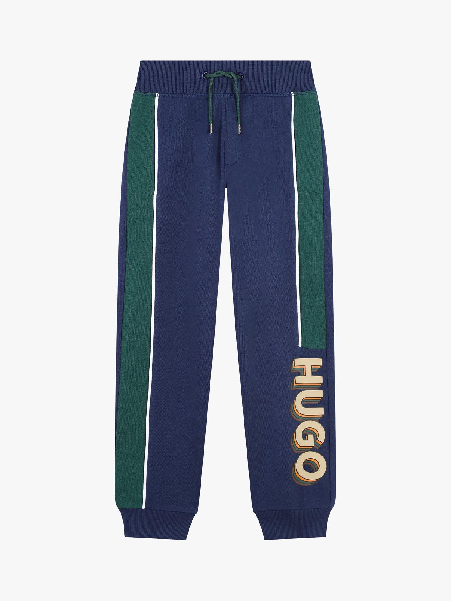 Product image 1 of 2, which shows HUGO Kids' Fleece Back Brushed Joggers, Navy/Green, 4 years
