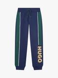 HUGO Kids' Fleece Back Brushed Joggers, Navy/Green