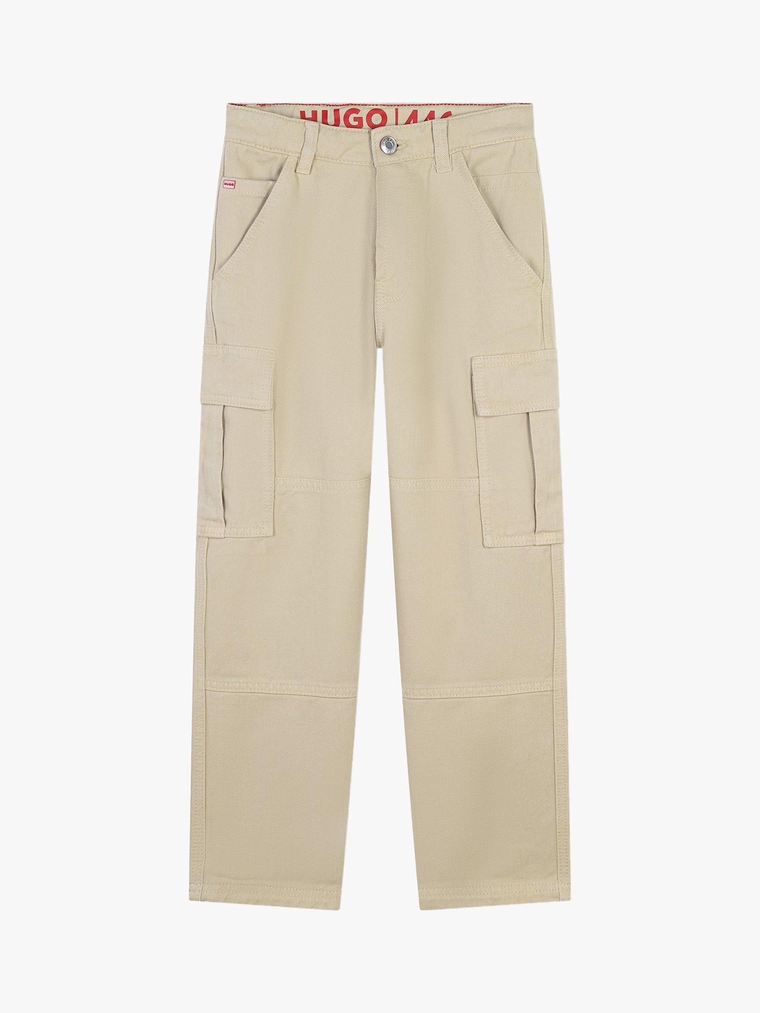 Product image 1 of 2, which shows HUGO Kids' Loose Fit Cargo Trousers, Stone, 4 years