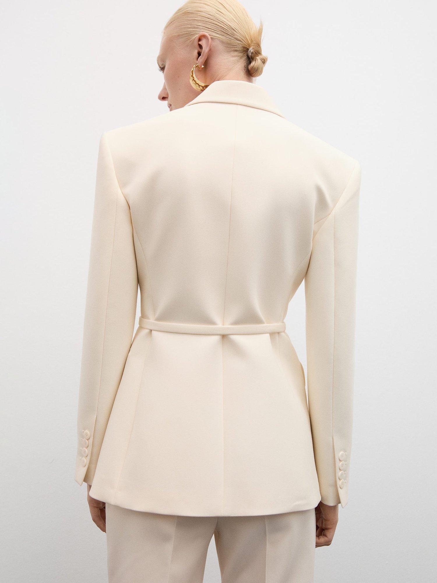 Mango Bianca Belted Blazer Cream