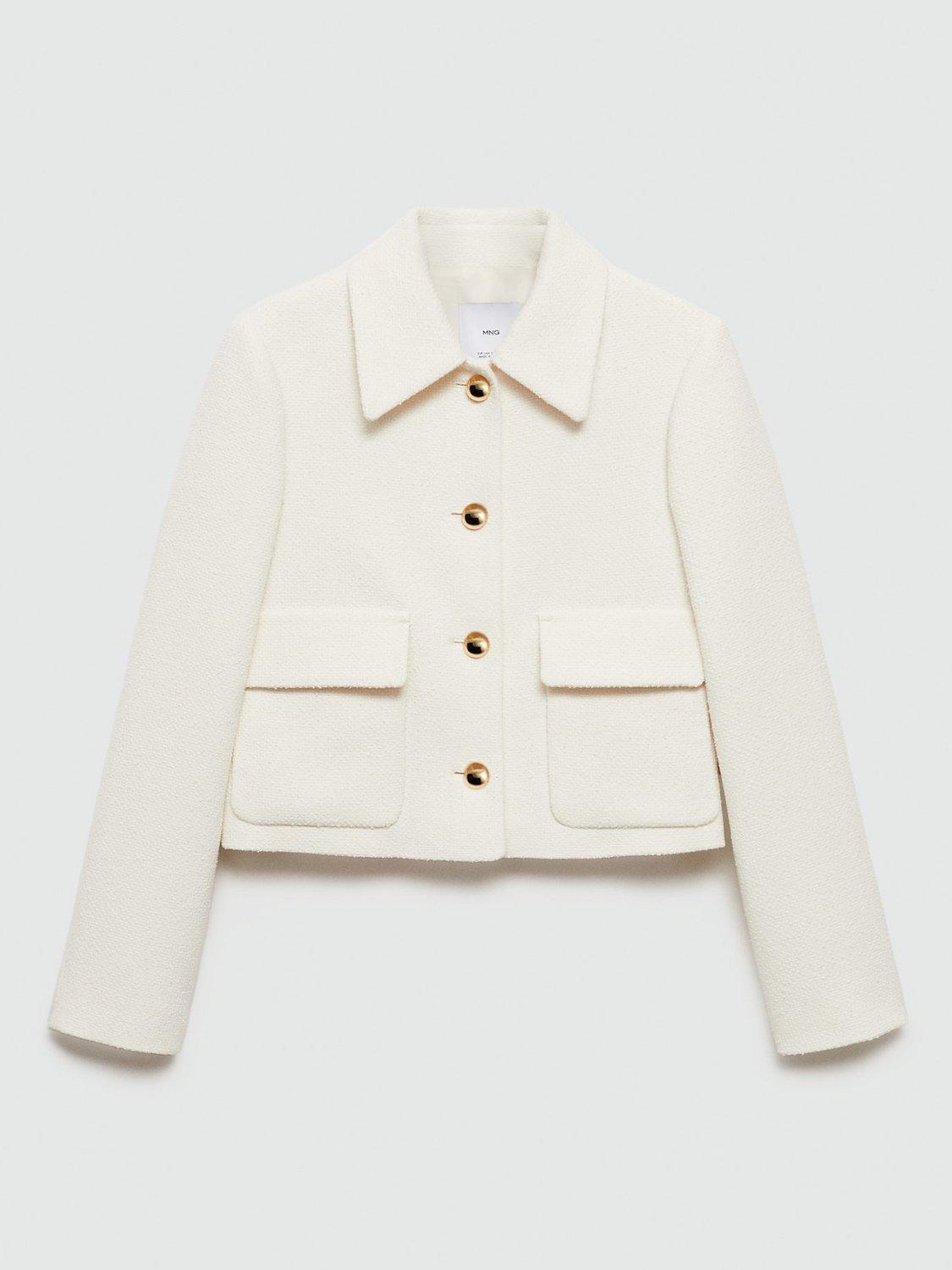 Mango Delta Tweed Jacket, Light Beige