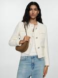 Mango Wintour Pocket Wool Blend Tweed Jacket, Cream