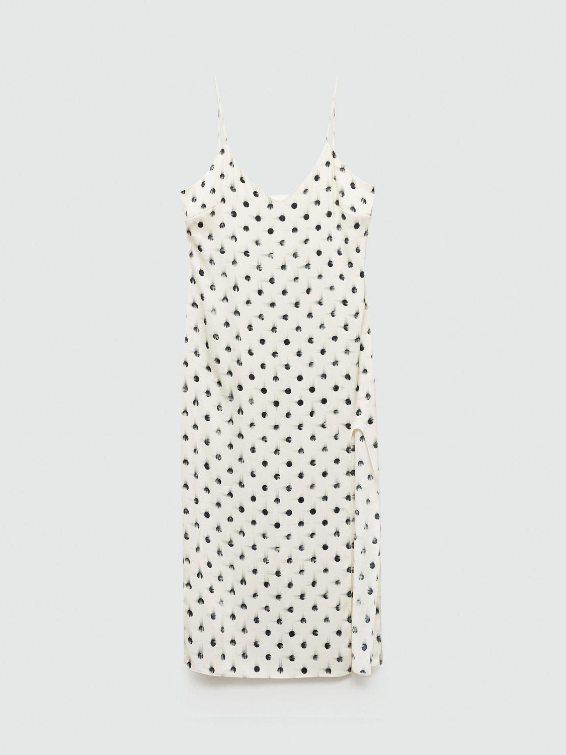 Mango Azar Brushed Polka Dot Slip Dress Ivory Black