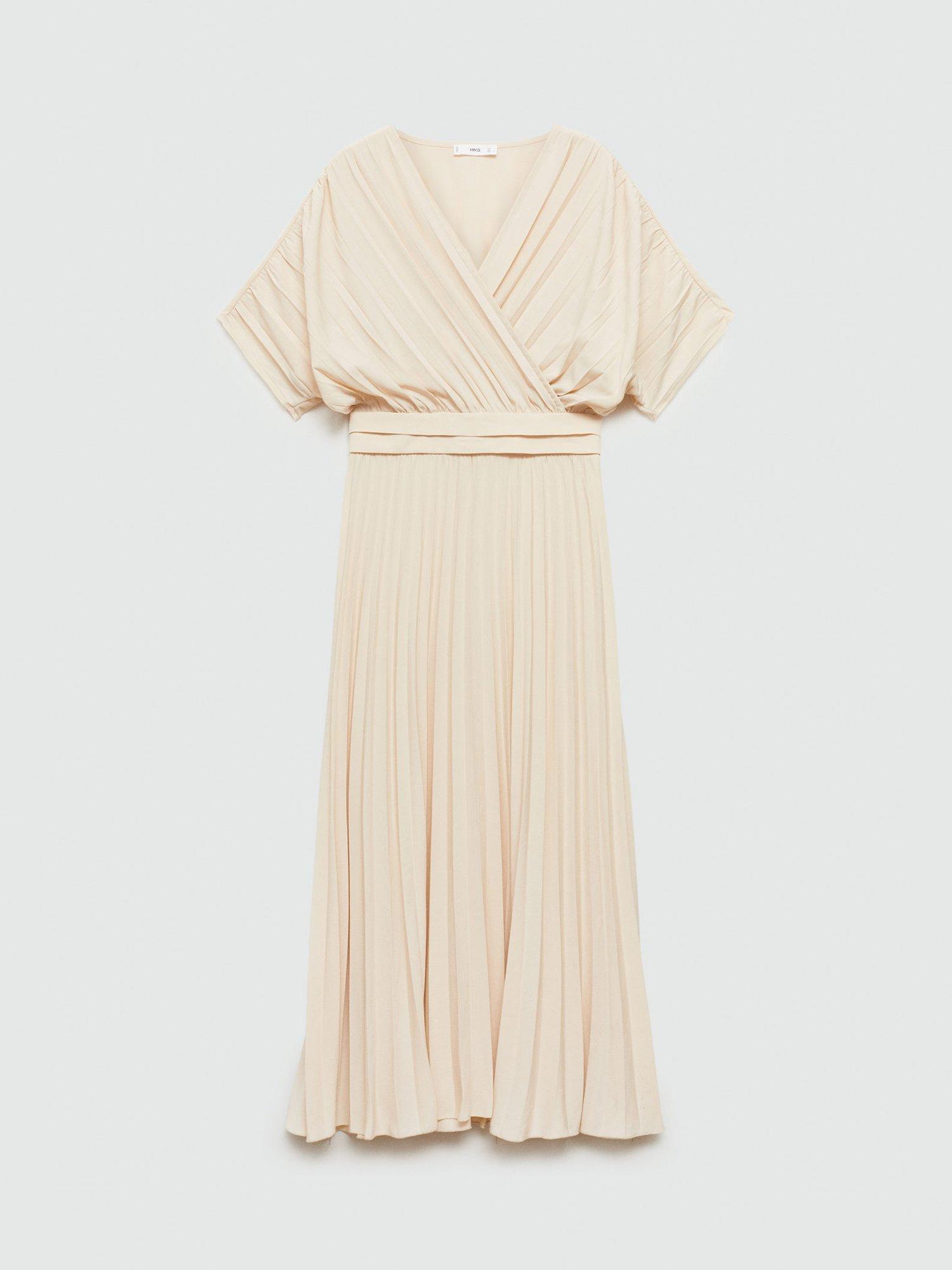 Product image 3 of 6, which shows Mango Athens Pleated Midi Dress, Beige, 8