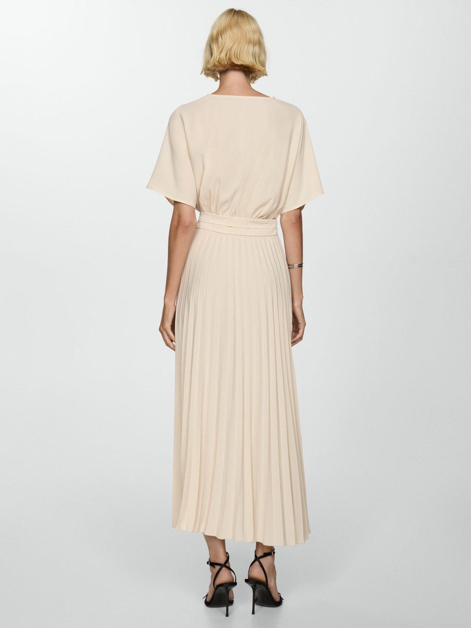Product image 4 of 6, which shows Mango Athens Pleated Midi Dress, Beige, 8