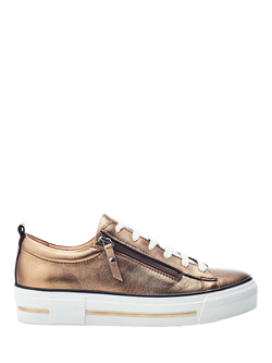 Moda in Pelle Filician Metallic Leather Zip Detail Trainers, Gold