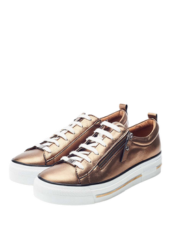 Moda in Pelle Filician Metallic Leather Zip Detail Trainers - view 2, Gold