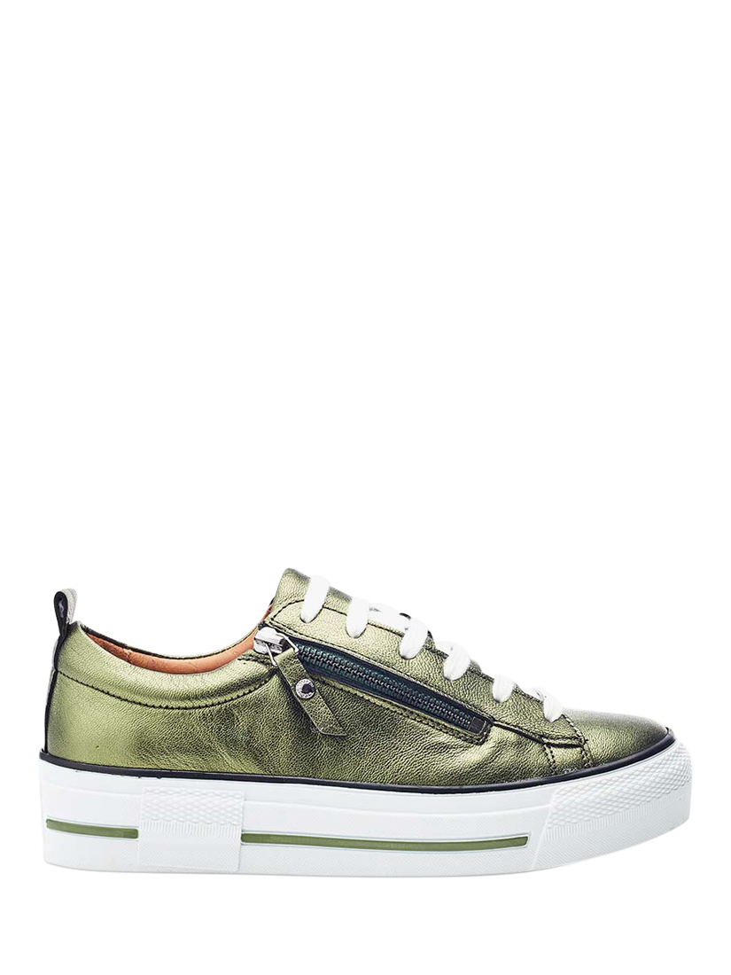 Product image 1 of 4, which shows Moda in Pelle Filician Metallic Leather Zip Detail Trainers, Green, 3