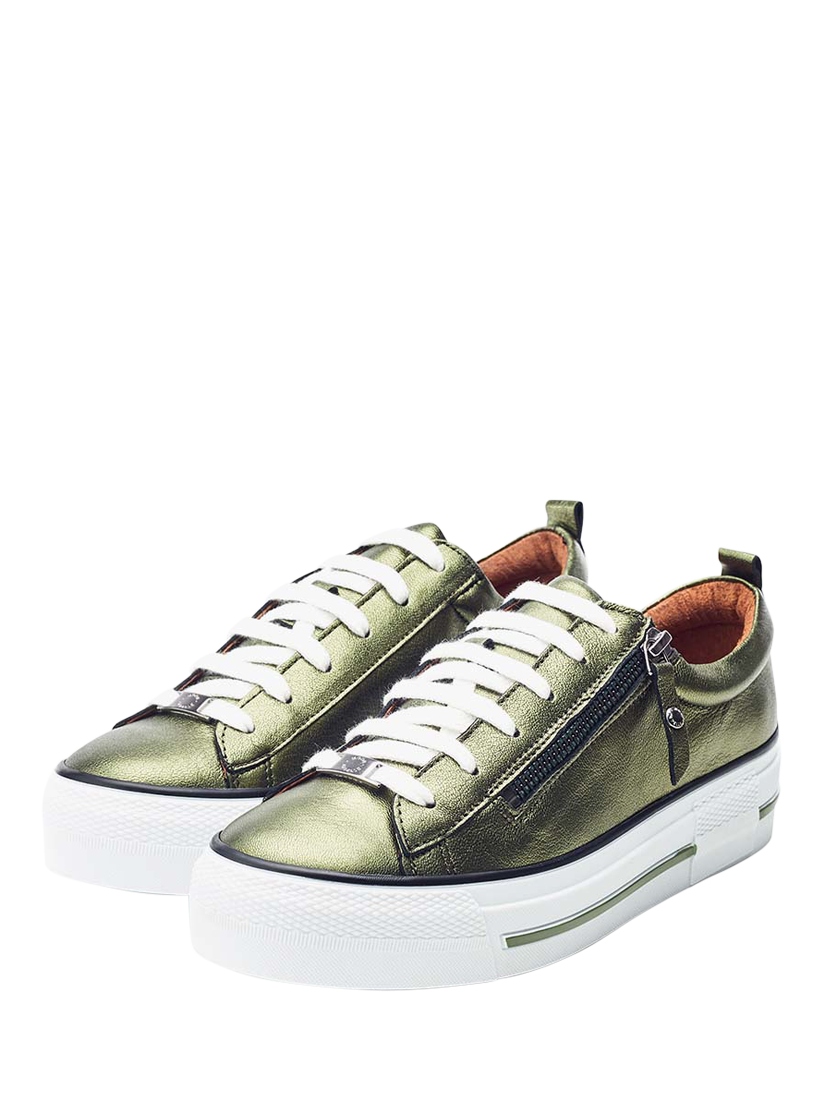 Product image 2 of 4, which shows Moda in Pelle Filician Metallic Leather Zip Detail Trainers, Green, 3
