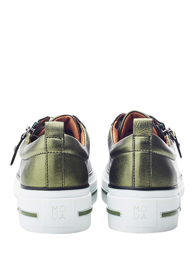 Product image 3 of 4, which shows Moda in Pelle Filician Metallic Leather Zip Detail Trainers, Green, 3
