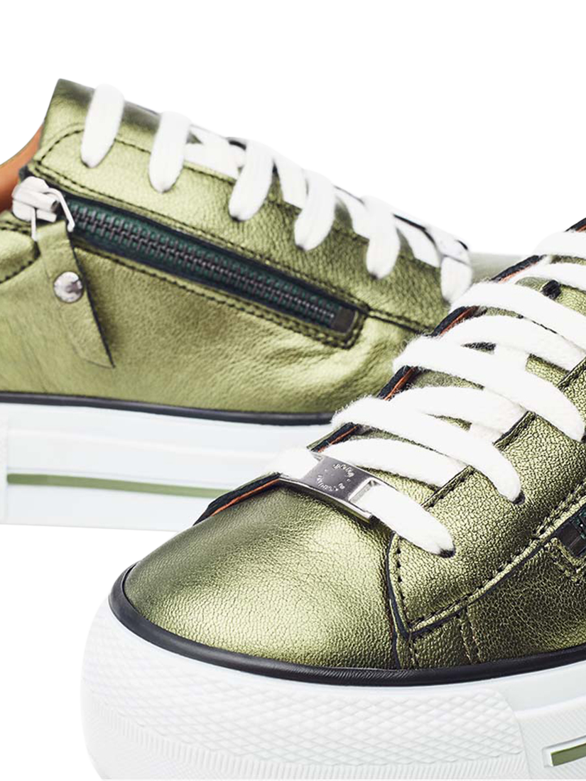 Product image 4 of 4, which shows Moda in Pelle Filician Metallic Leather Zip Detail Trainers, Green, 3