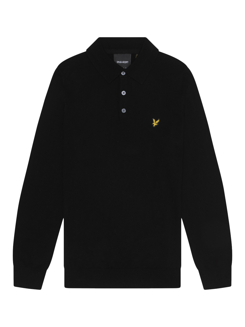 Lyle & Scott Knitted Long Sleeve Cotton Merino Wool Blend Polo Shirt