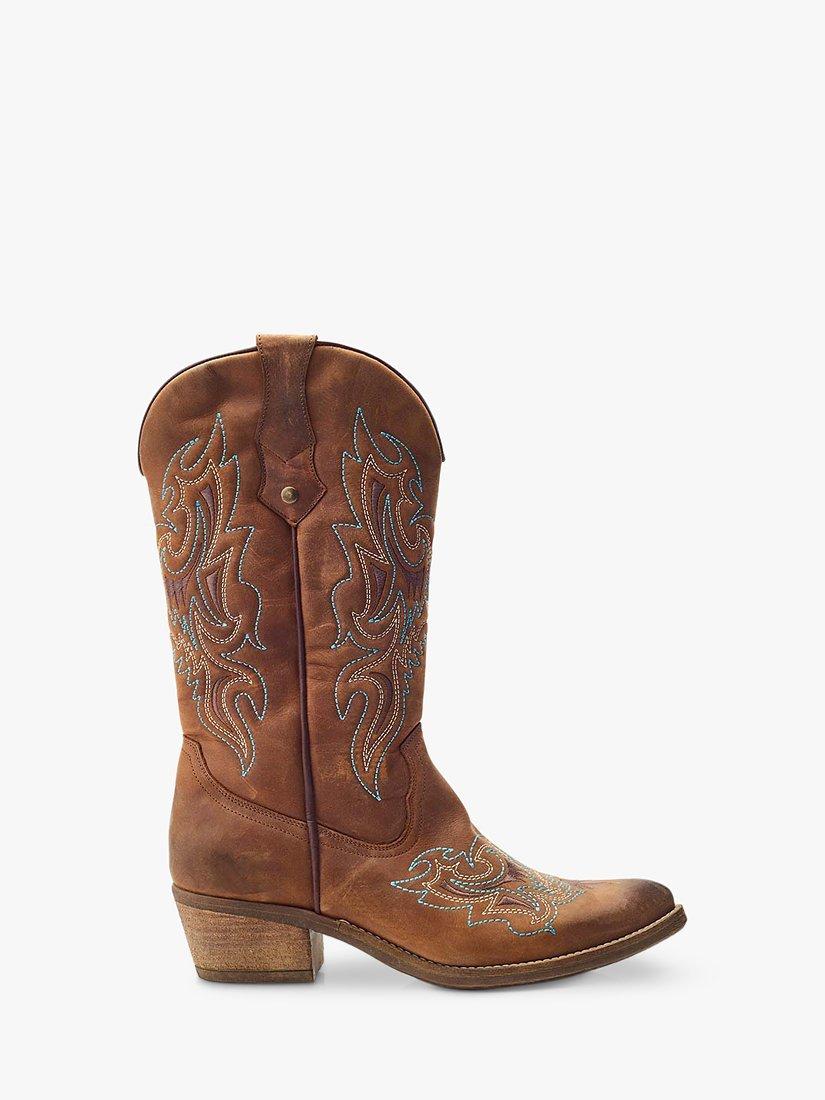 Moda in Pelle Fantelene Leather Cowboy Boots, Tan