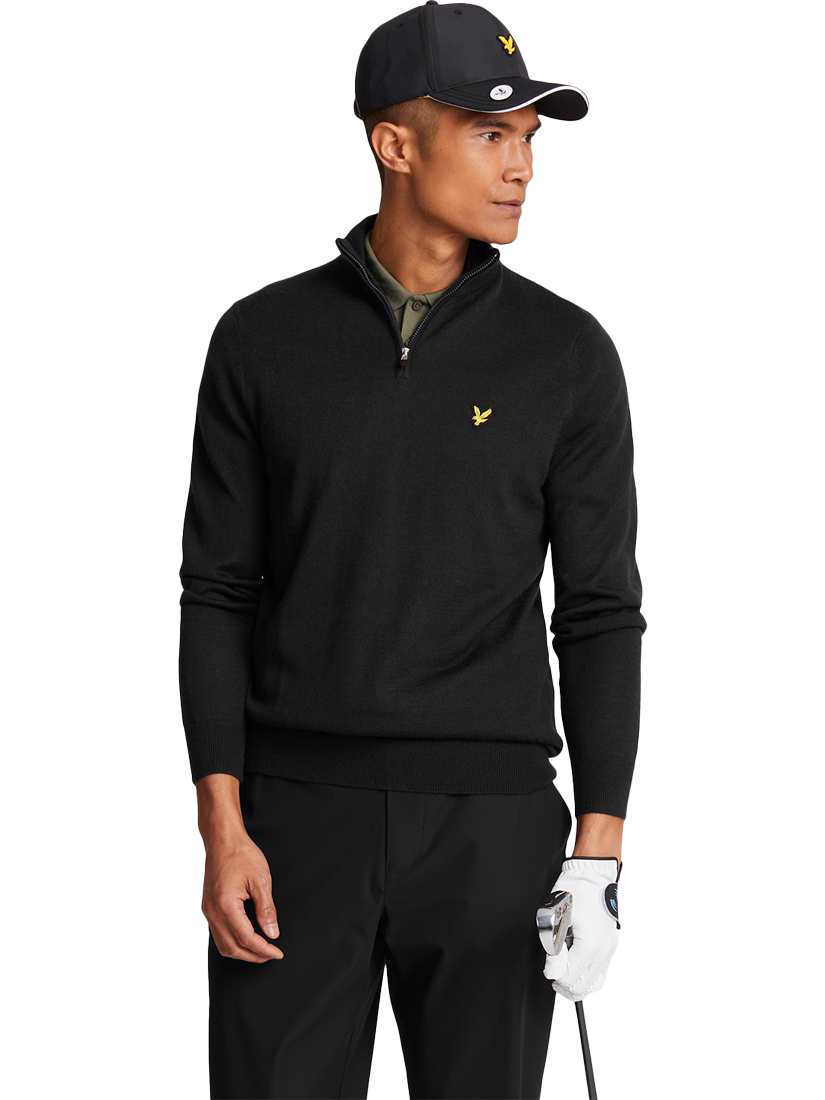 Product image 1 of 5, which shows Lyle & Scott Golf Half Zip Merino Wool Blend Jumper, Jet Black, XS