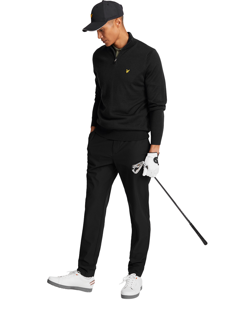 Product image 2 of 5, which shows Lyle & Scott Golf Half Zip Merino Wool Blend Jumper, Jet Black, XS