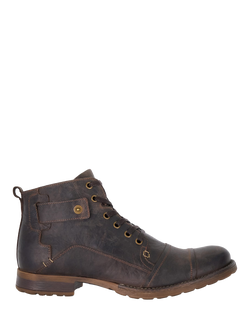 Dune London Simon Leather Seam Detail Lace Up Ankle Boots, Dark Brown