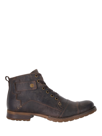 Dune London Simon Leather Seam Detail Lace Up Ankle Boots, Dark Brown