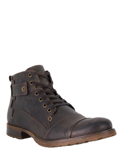 Dune London Simon Leather Seam Detail Lace Up Ankle Boots - view 2, Dark Brown