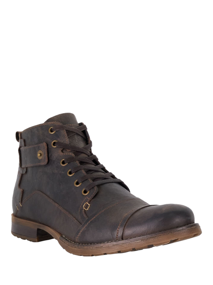 Dune London Simon Leather Seam Detail Lace Up Ankle Boots - view 2, Dark Brown