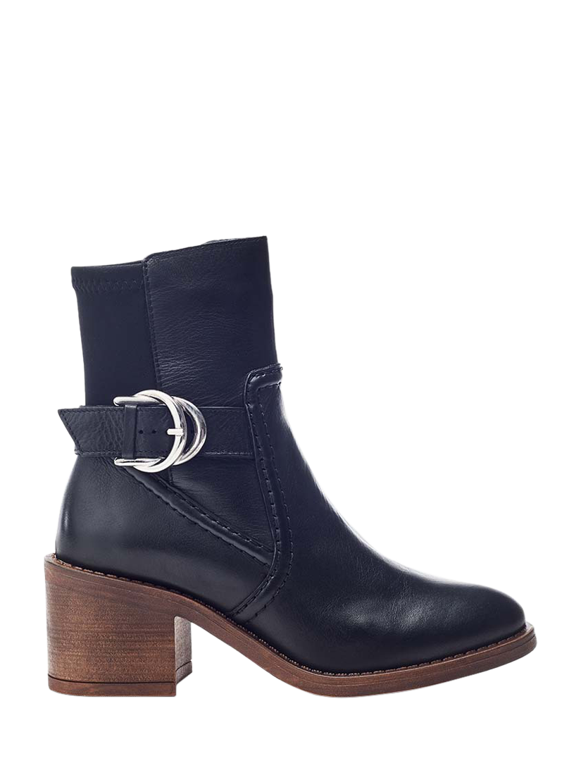Moda in Pelle Paris Leather Mid Heeled Ankle Boots, Black