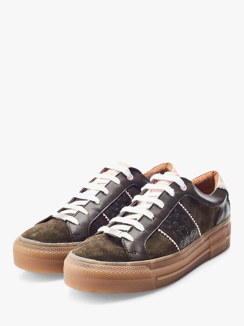 Product image 2 of 4, which shows Moda in Pelle Amande Leather Lace Up Trainers, Khaki, 3