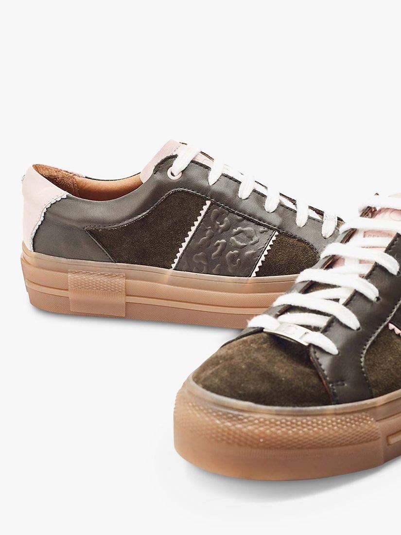 Product image 4 of 4, which shows Moda in Pelle Amande Leather Lace Up Trainers, Khaki, 3