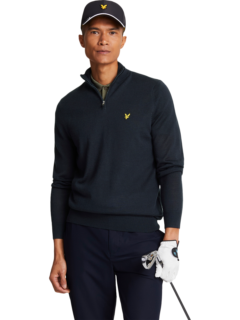 Product image 1 of 5, which shows Lyle & Scott Golf Half Zip Wool Blend Jumper, Dark Navy, XS