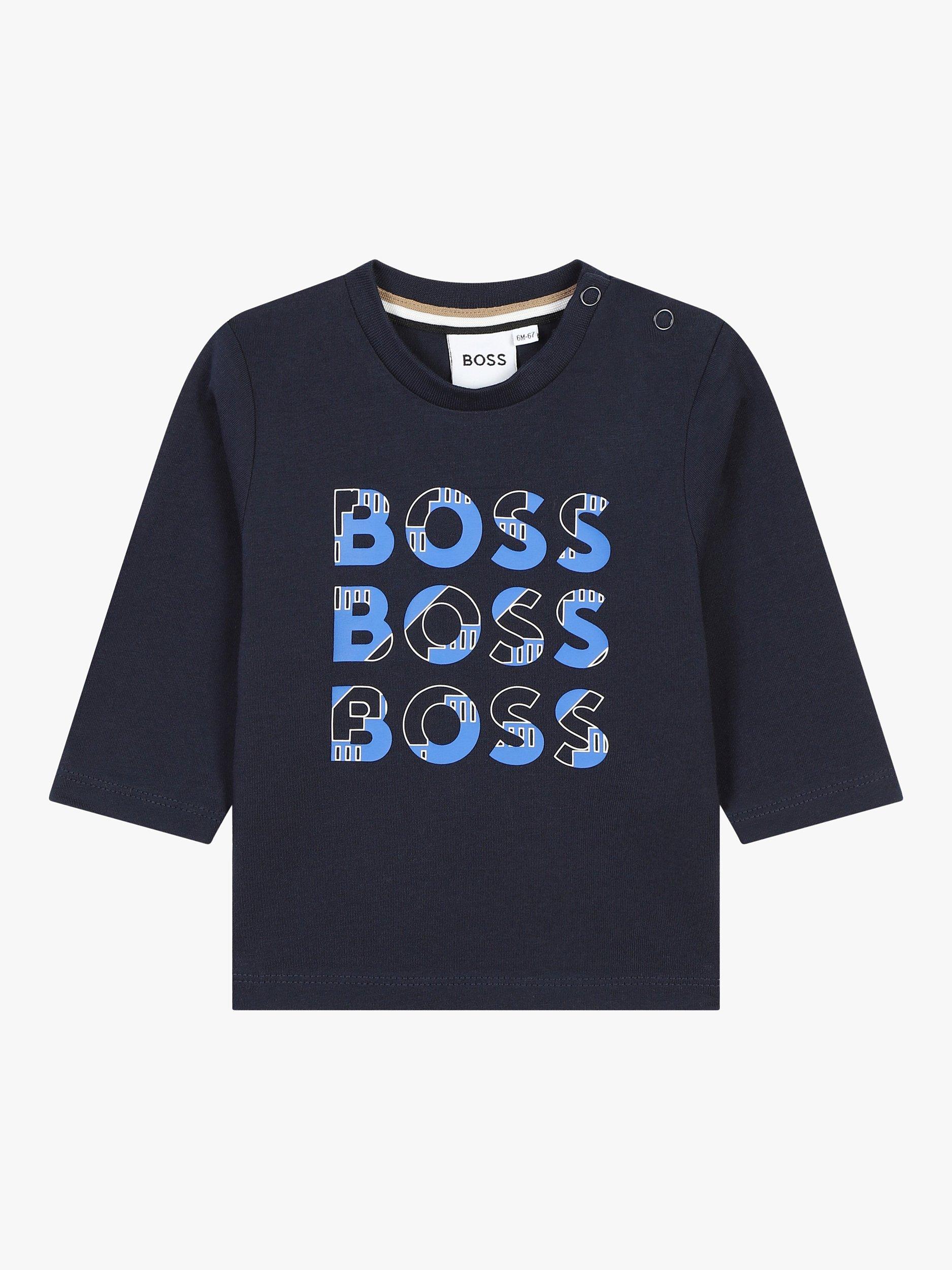 Product image 1 of 2, which shows BOSS Baby Logo Long Sleeve T-Shirt, Navy, 9 months