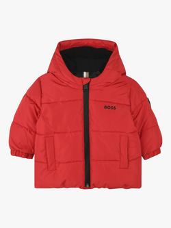 HUGO BOSS Baby Hooded Puffer Jacket, Red, Red