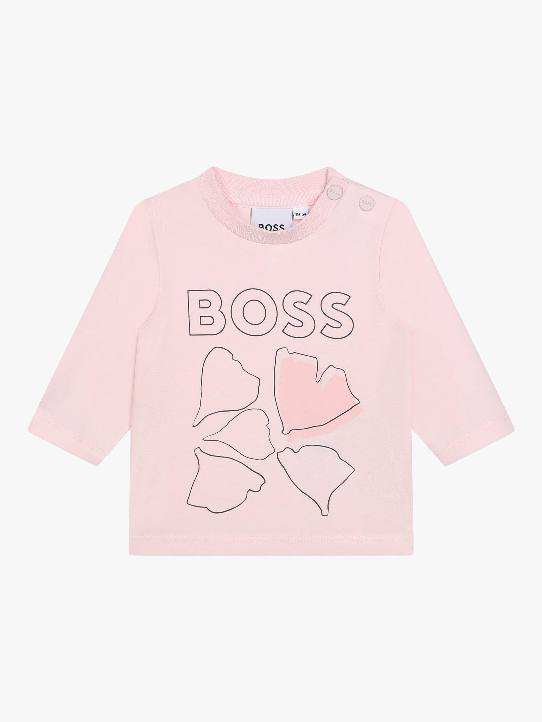 Product image 1 of 2, which shows BOSS Baby Long Sleeve Logo T-Shirt, Pink  Pale, 3 months