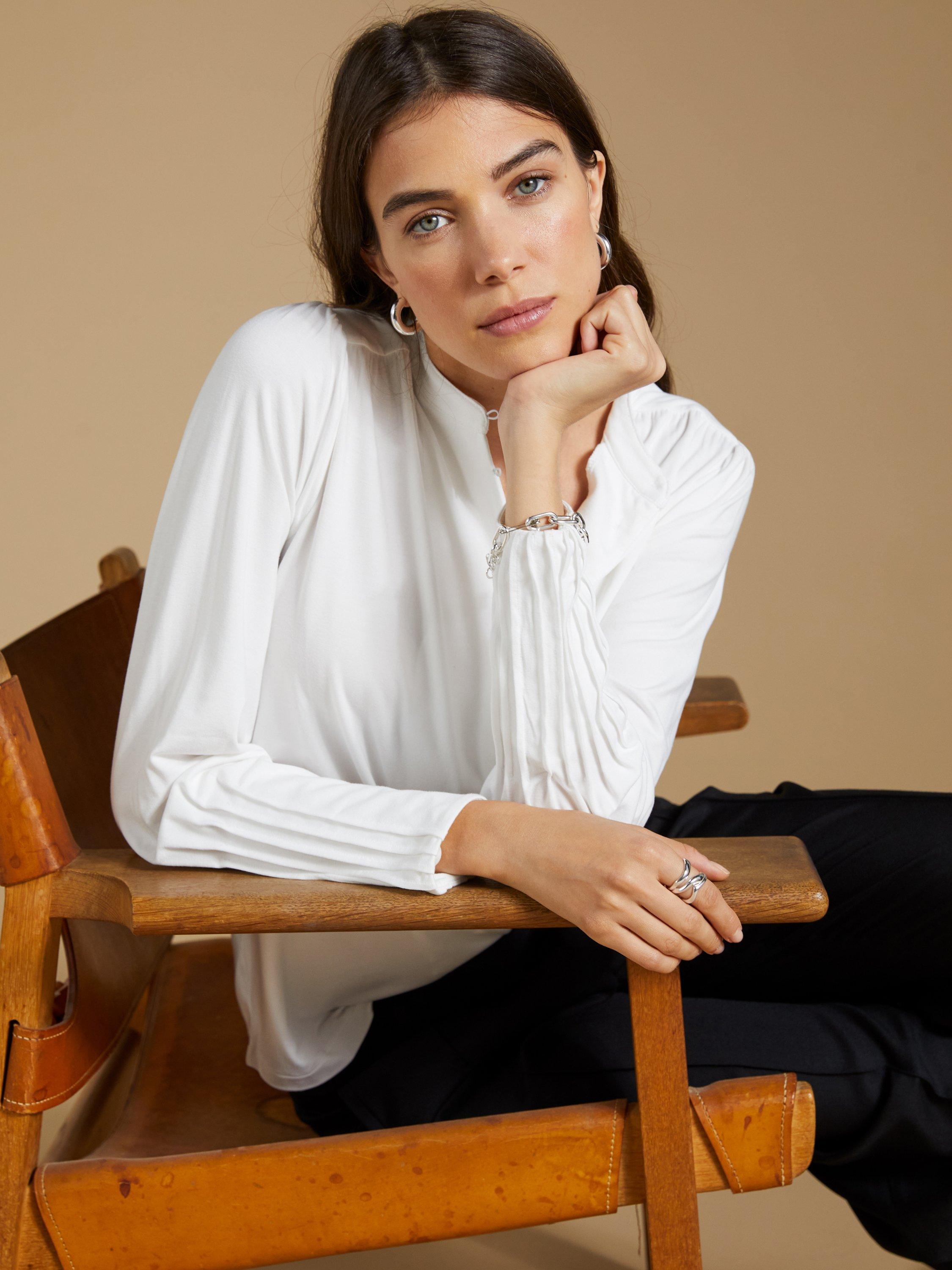 Product image 6 of 6, which shows Baukjen Caroline Jersey Long Sleeve Top, White, 8