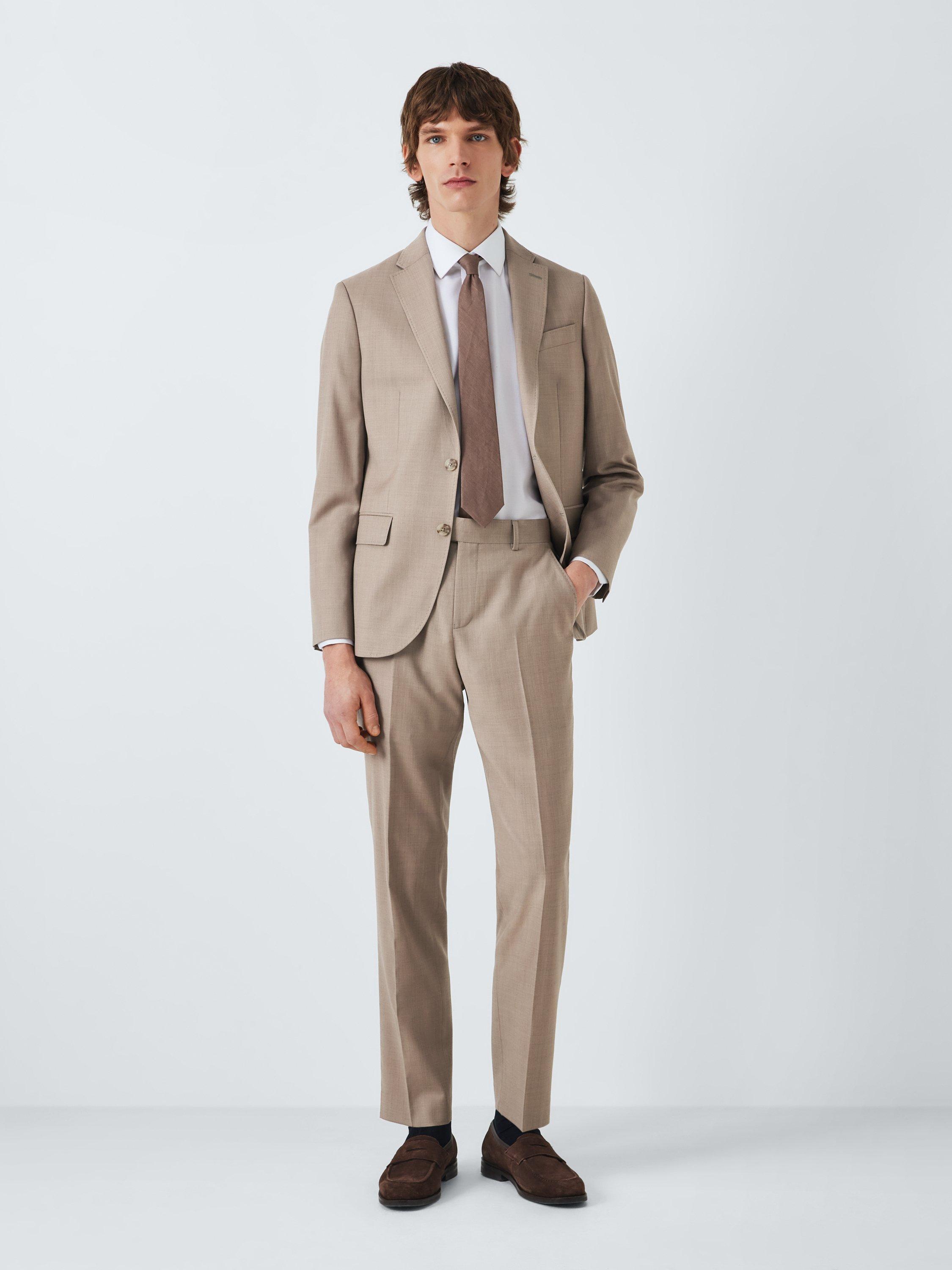 Product image 3 of 7, which shows John Lewis Sholden Regular Fit Sharkskin Wool Suit Trousers, Neutral, 32R