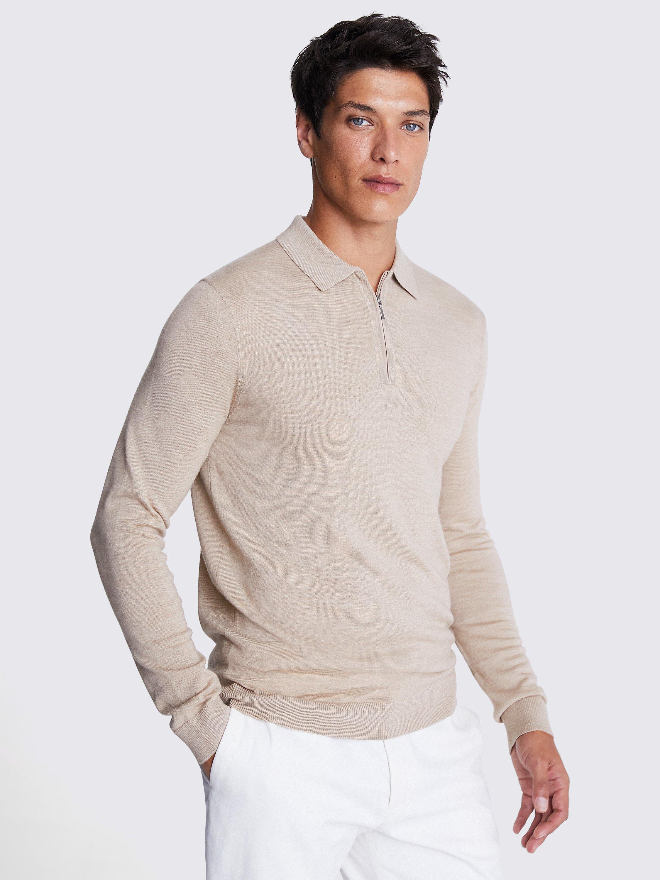 Moss Zip Neck Polo Shirt, Camel