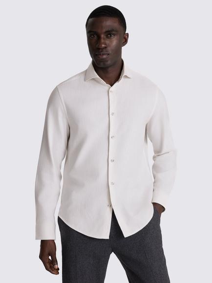 Moss Brushed Melange Cotton Shirt, Off White