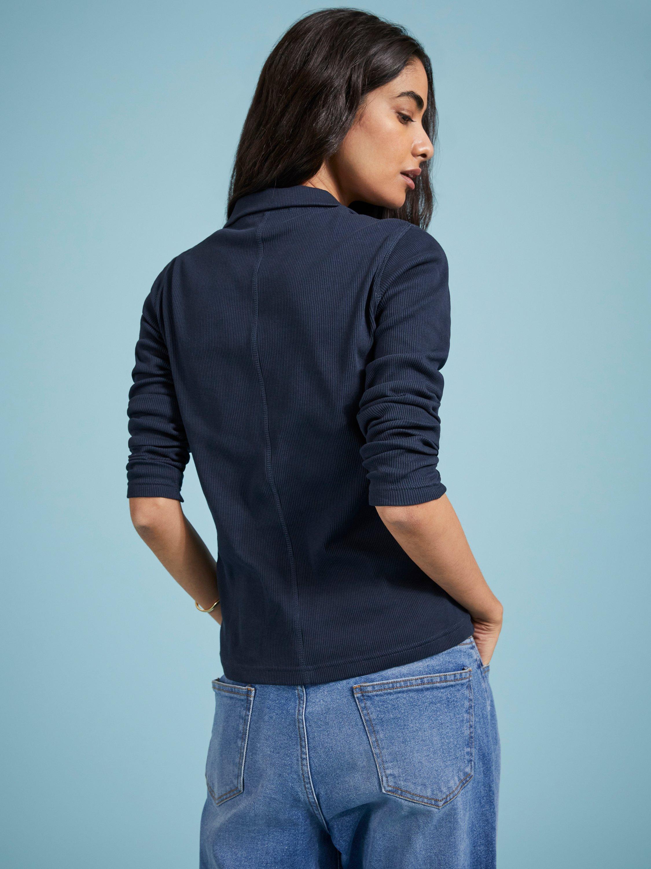 Product image 4 of 5, which shows Baukjen Easy Zip Collar Organic Cotton Top, Classic Navy, 10